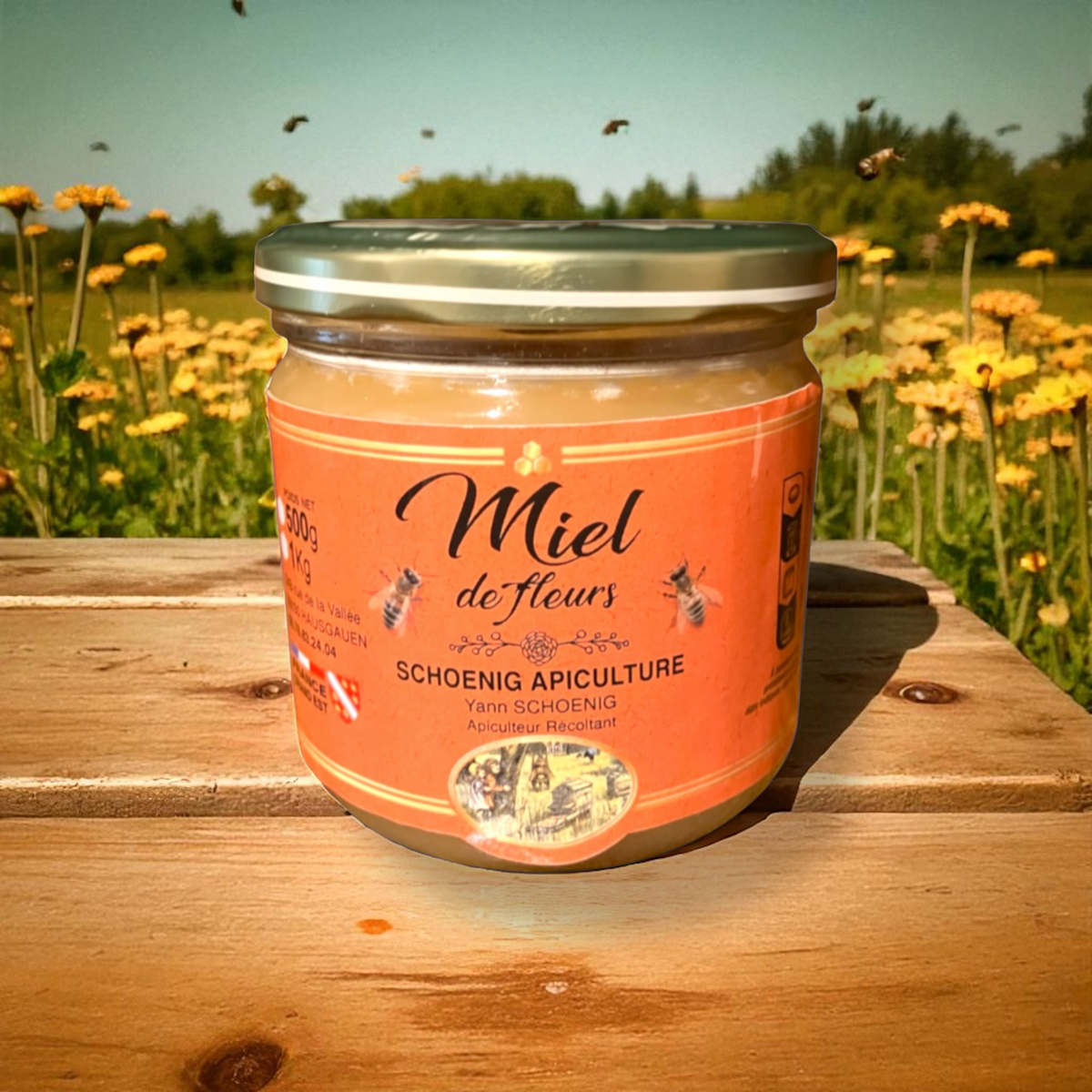 Pot de miel de fleurs artisanal récolté en Alsace