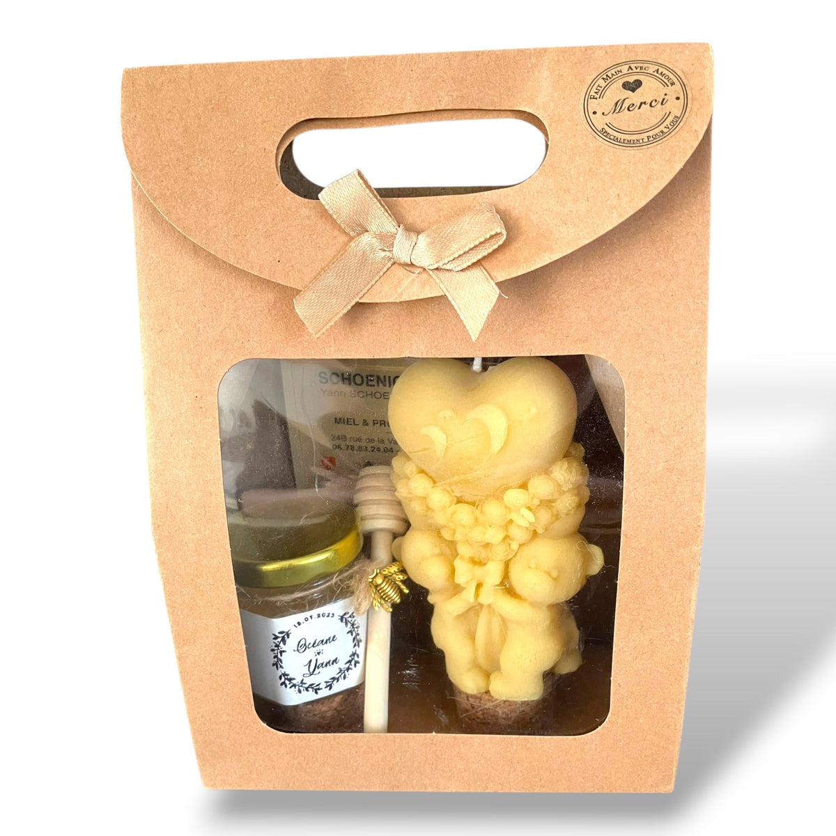 Cadeau invité baptême avec bougie naturelle en cire d’abeille