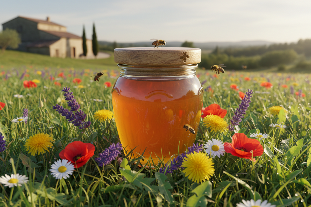 Pot de miel de fleurs crémeux artisanal facile à tartiner