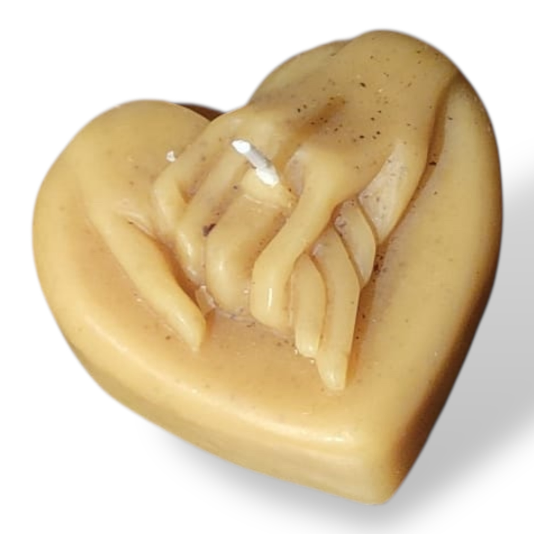 Bougie cire d'abeille mains entrelacées