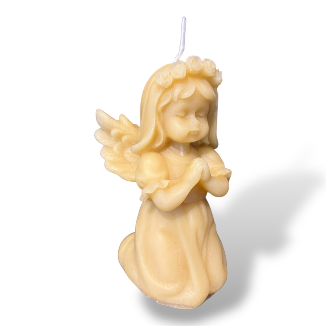 Bougie cire d'abeille ange en prière