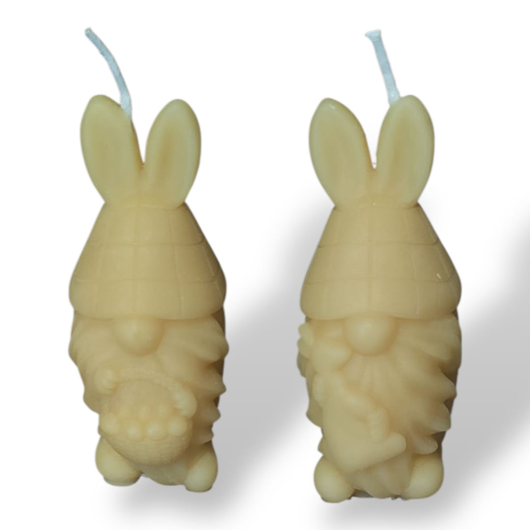 Bougie cire d'abeille lutin de pâques avec panier+avec lapin