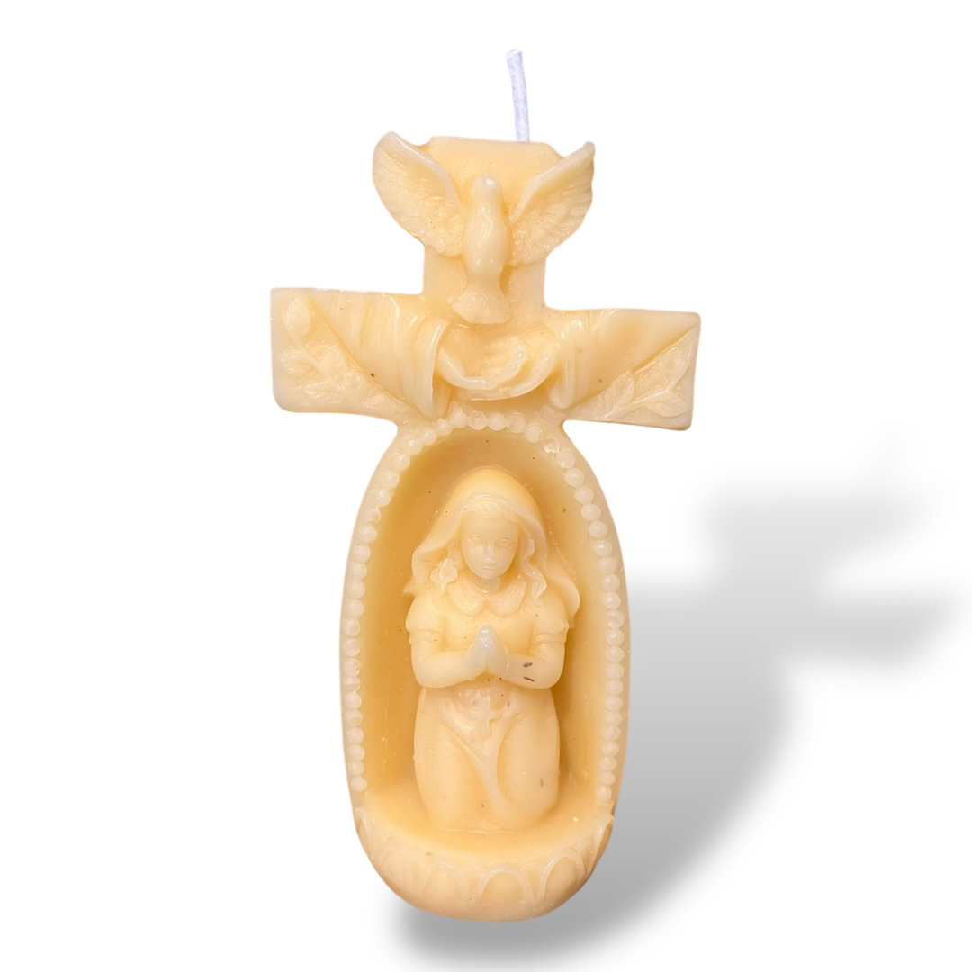 Bougie cire d'abeille enfant en prière garçon/fille