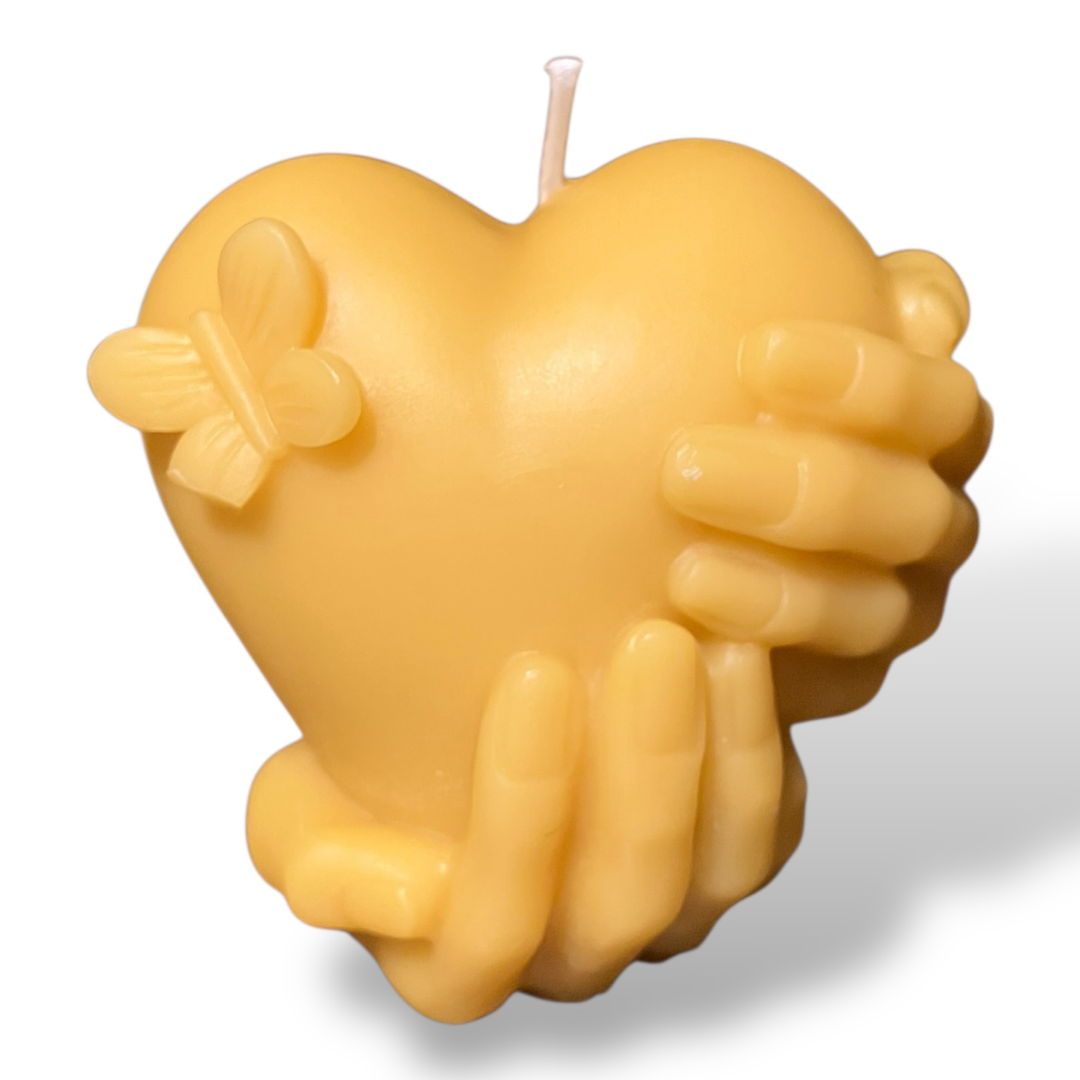 Bougie cire d'abeille Coeur papillon