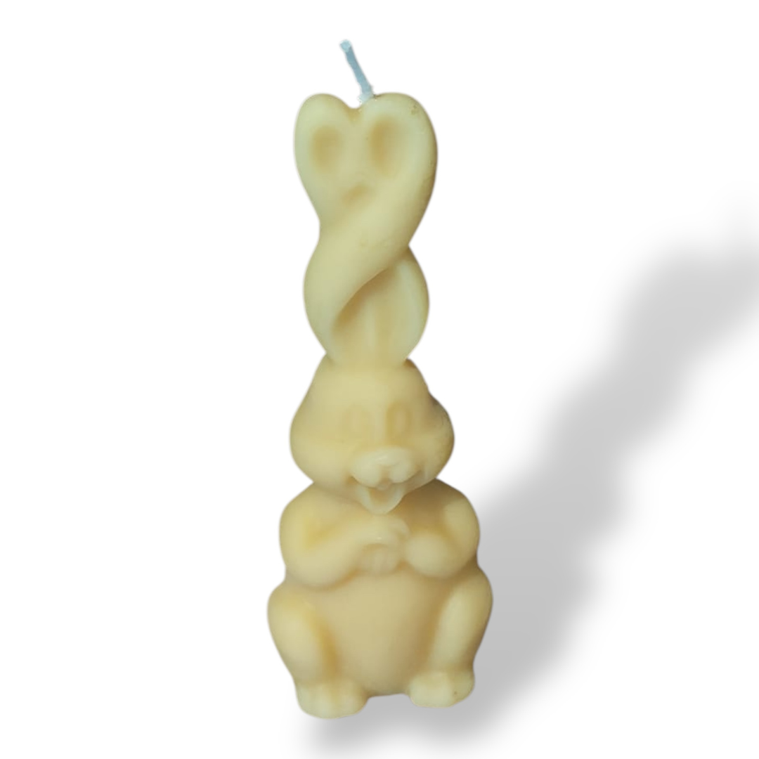 Bougie cire d'abeille Lapin de Pâques aux oreilles entremêlées