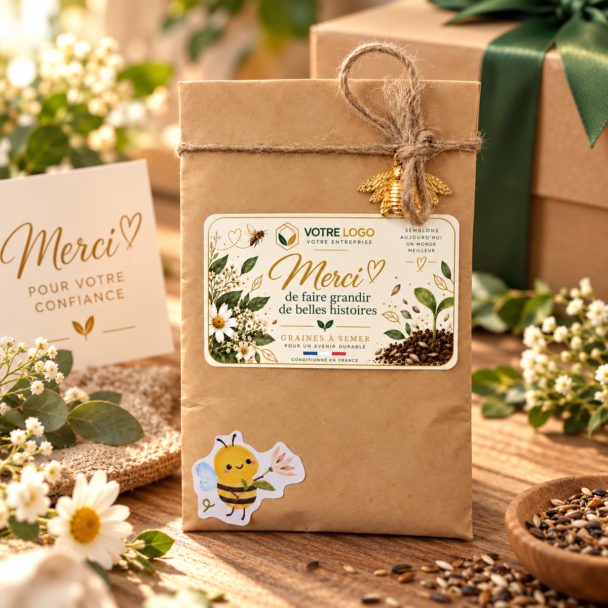 Sachet de graines personnalisé entreprise – Cadeau client, CSE et collaborateur avec logo