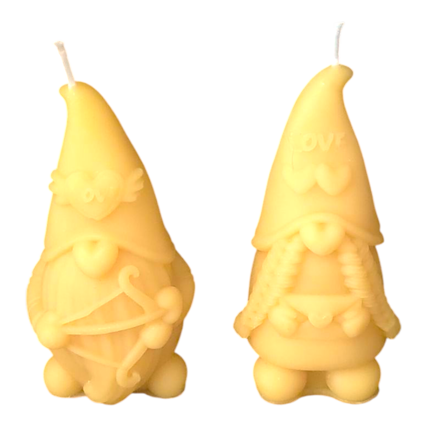 Bougie cire d'abeille couple gnomes love