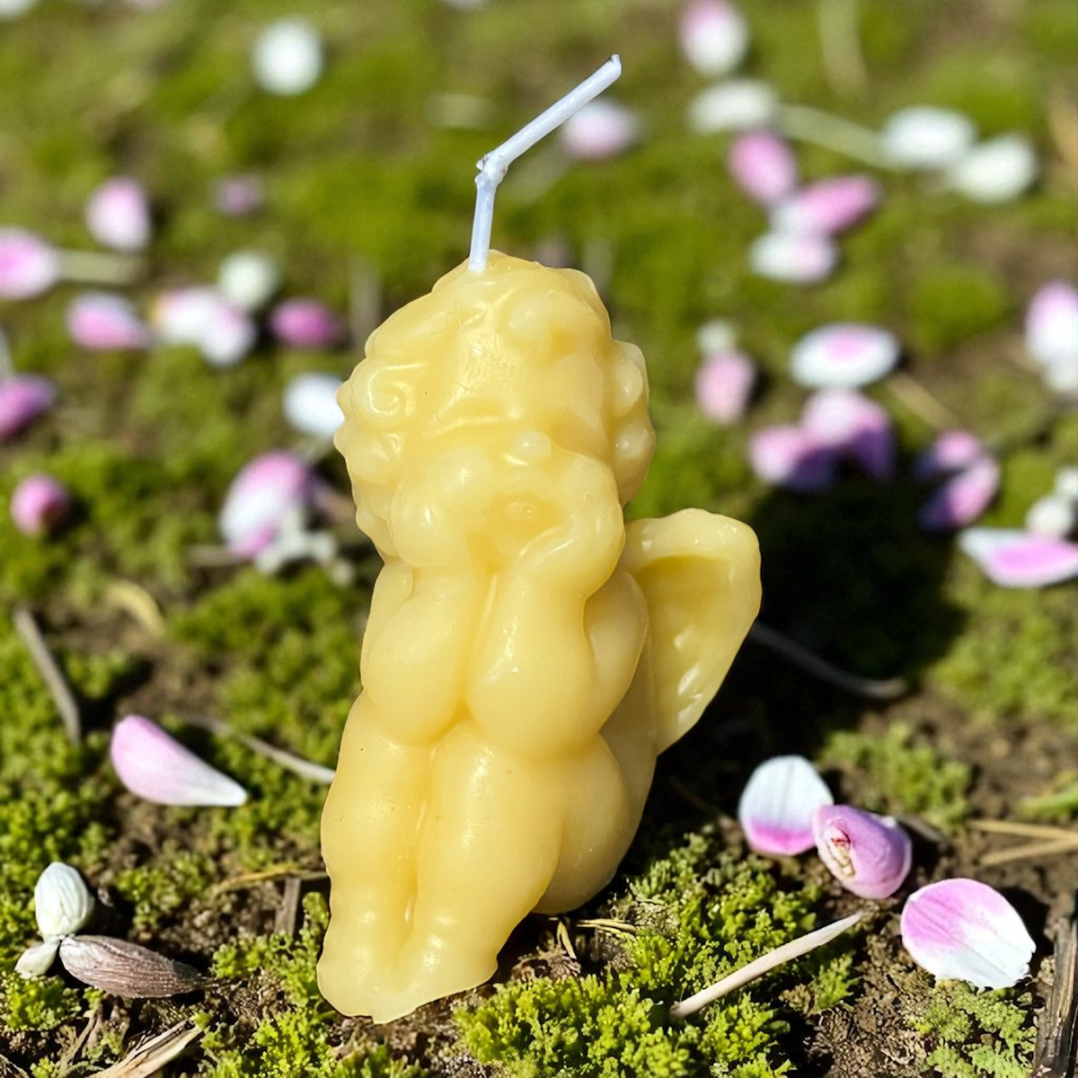 Bougie cire d'abeille Ange penseur