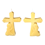 Bougies croix enfant en prière vues de face et dos, idée cadeau baptême personnalisable