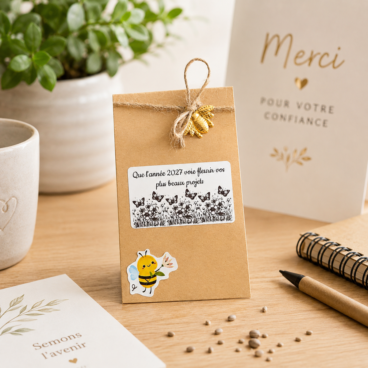 Sachet de graines personnalisé offert comme cadeau client d’entreprise