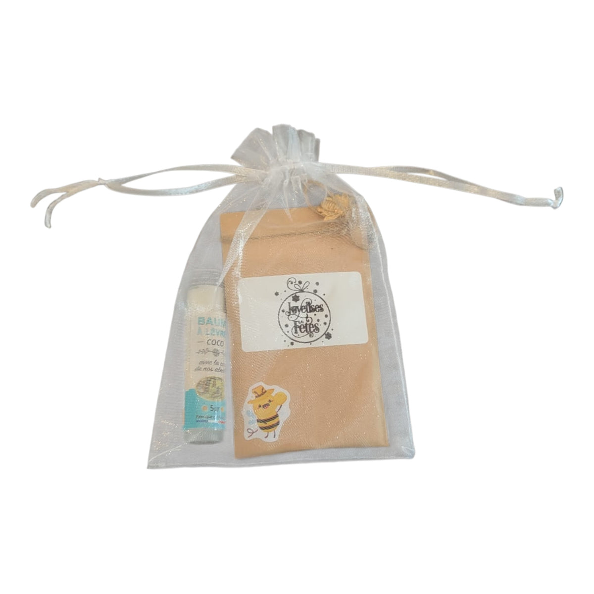 Cadeau entreprise Joyeuses Fêtes avec sachet de graines de fleurs personnalisé et baume à lèvres coco artisanal