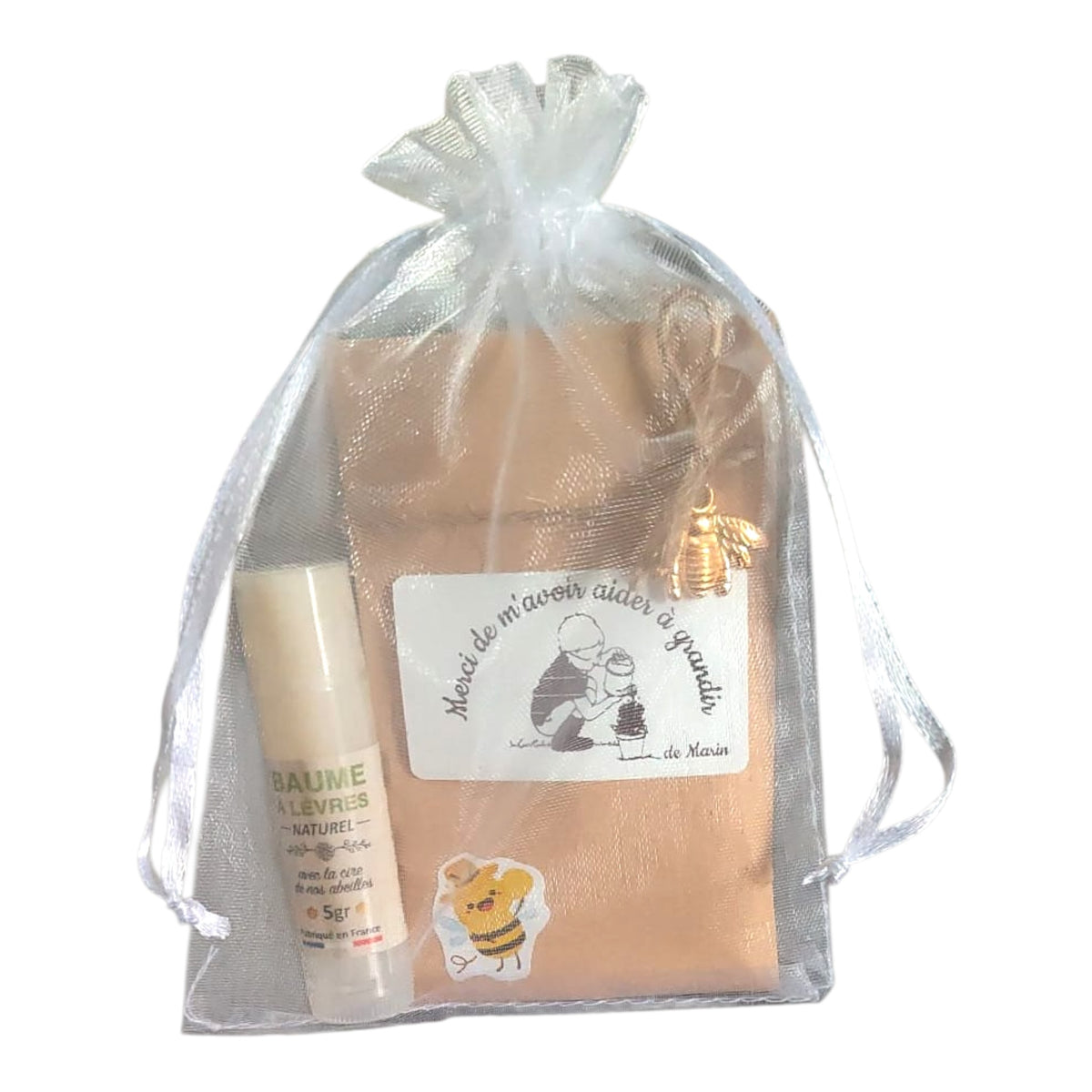 Cadeau fin d’année personnalisé maître merci de m’avoir aidé à grandir avec sachet de graines mellifères et baume à lèvres