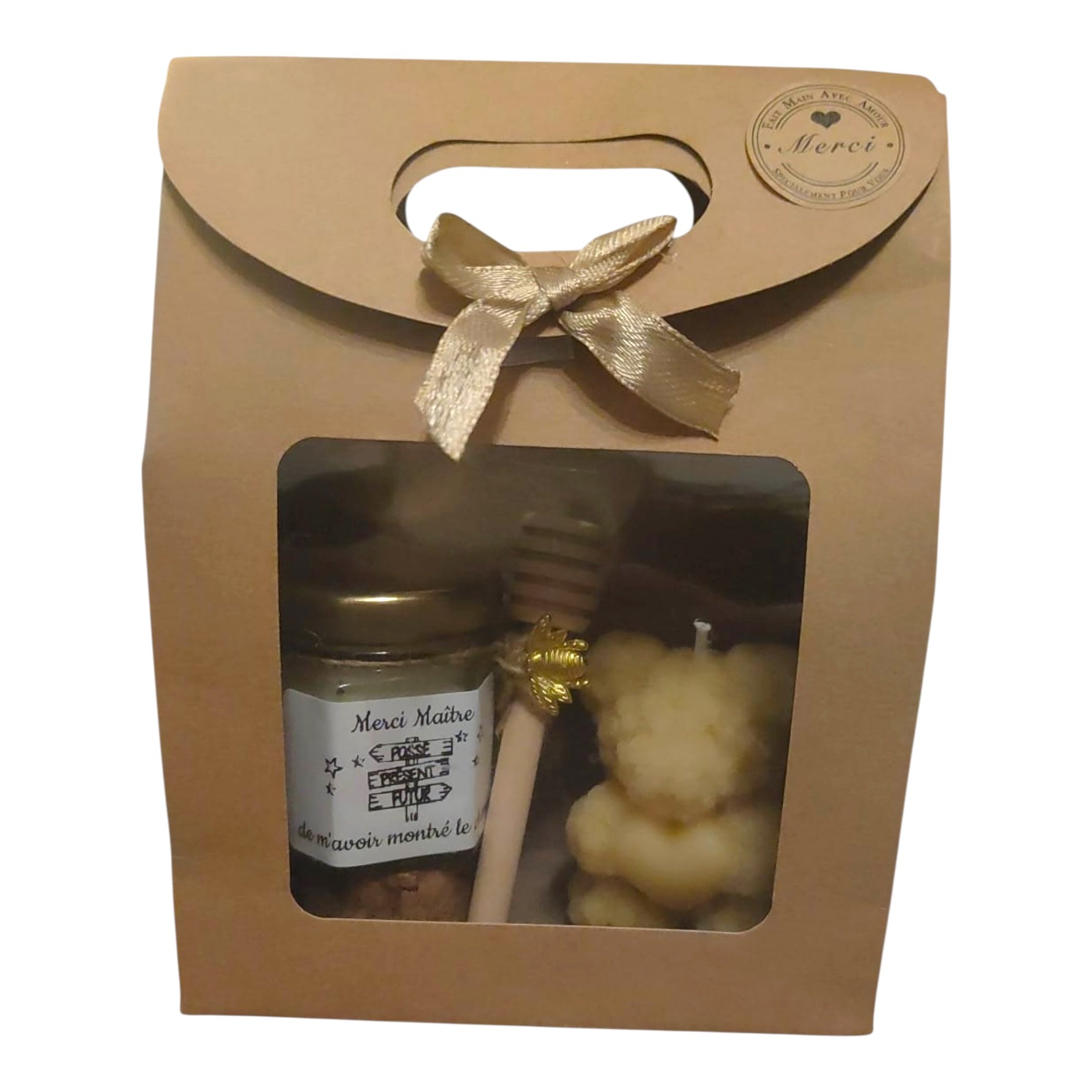 cadeau maître avec bougie cire d’abeille et miel artisanal
