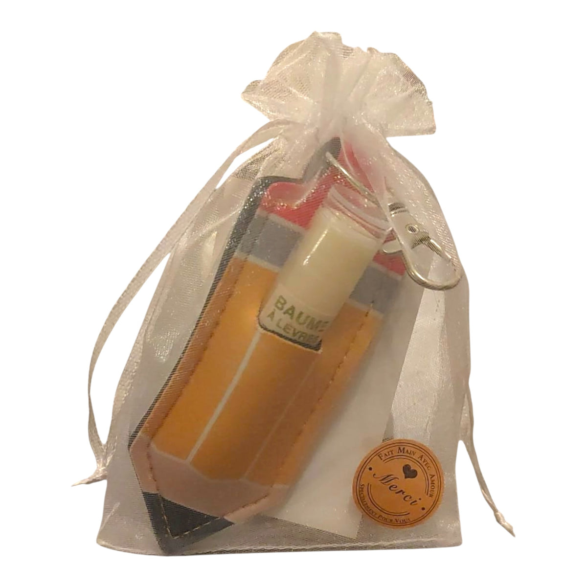 Cadeau fin d’année personnalisé maîtresse avec porte-clé baume à lèvres artisanal à la cire d’abeille