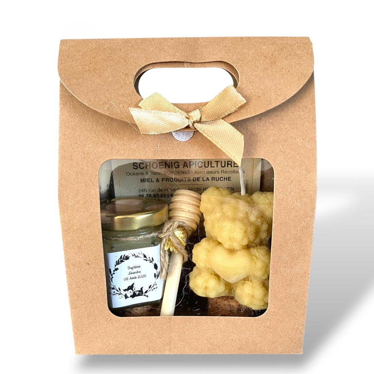 Cadeau invité baptême avec bougie nuage en cire d’abeille et miel artisanal personnalisé, souvenir original naissance ou baby shower