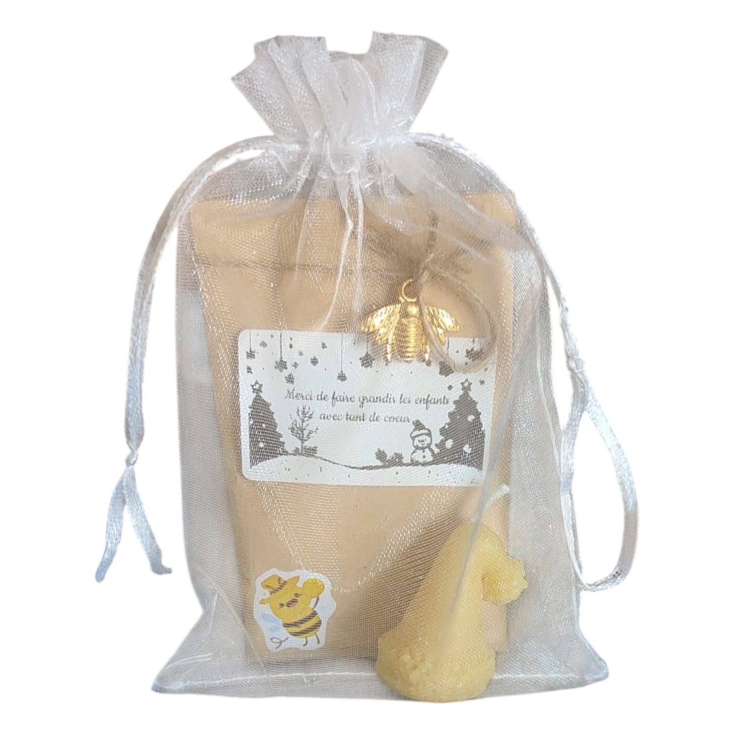 Cadeau personnalisé pour maîtresse avec sachet de graines à semer, bougie artisanale en cire d'abeille et étiquette personnalisée.