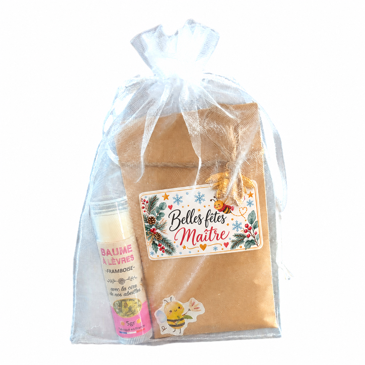 Cadeau de fin d'année pour maître avec graines et baume à lèvres artisanal