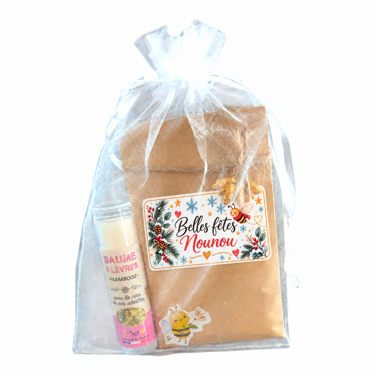 Cadeau de fin d'année pour nounou avec graines et baume à lèvres artisanal