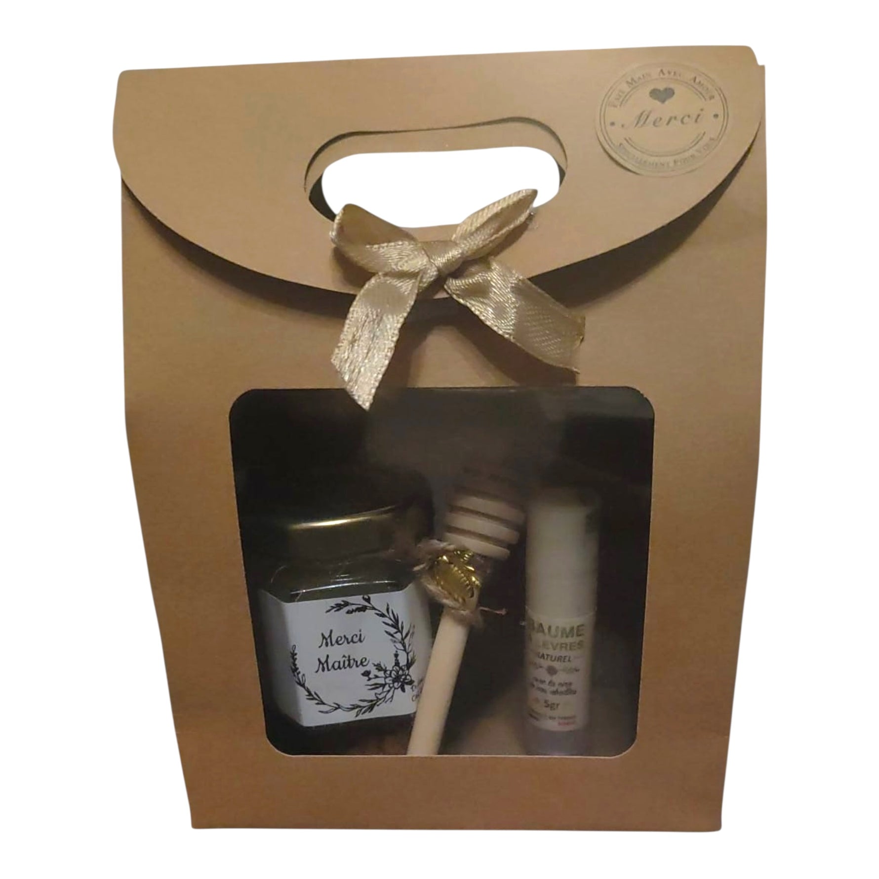 Coffret cadeau maître avec miel artisanal personnalisé et baume à lèvres naturel