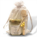 Petit pot de miel personnalisé avec une croix religieuse et une colombe pour baptême et communion 