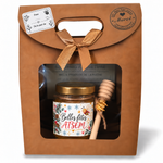 Coffret cadeau ATSEM fin d’année avec miel artisanal personnalisé et cuillère à miel