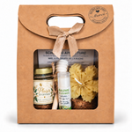Coffret cadeau client entreprise personnalisable avec pot de miel artisanal, bougie en cire d’abeille et baume à lèvres naturel, idéal pour remercier vos clients et collaborateurs.