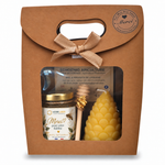 Coffret cadeau client entreprise avec miel artisanal et bougie en cire d'abeille