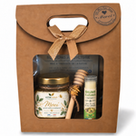 Coffret cadeau client entreprise avec miel artisanal personnalisé, baume à lèvres naturel et cuillère à miel