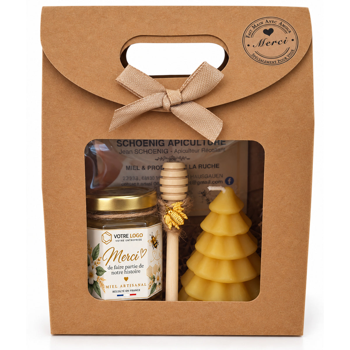 Coffret cadeau client entreprise personnalisé avec pot de miel artisanal français