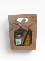 Coffret cadeau client Merci pour votre fidélité avec miel artisanal et bougie sapin de Noël
