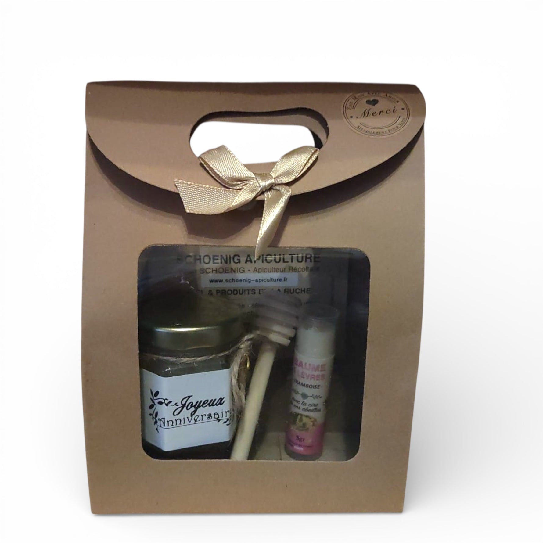 Coffret cadeau client original avec miel de la ruche, baume à lèvres naturel et accessoires naturel