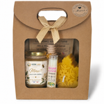 Coffret cadeau entreprise client avec pot de miel artisanal personnalisé, bougie en cire d'abeille flocon de Noël et baume à lèvres naturel