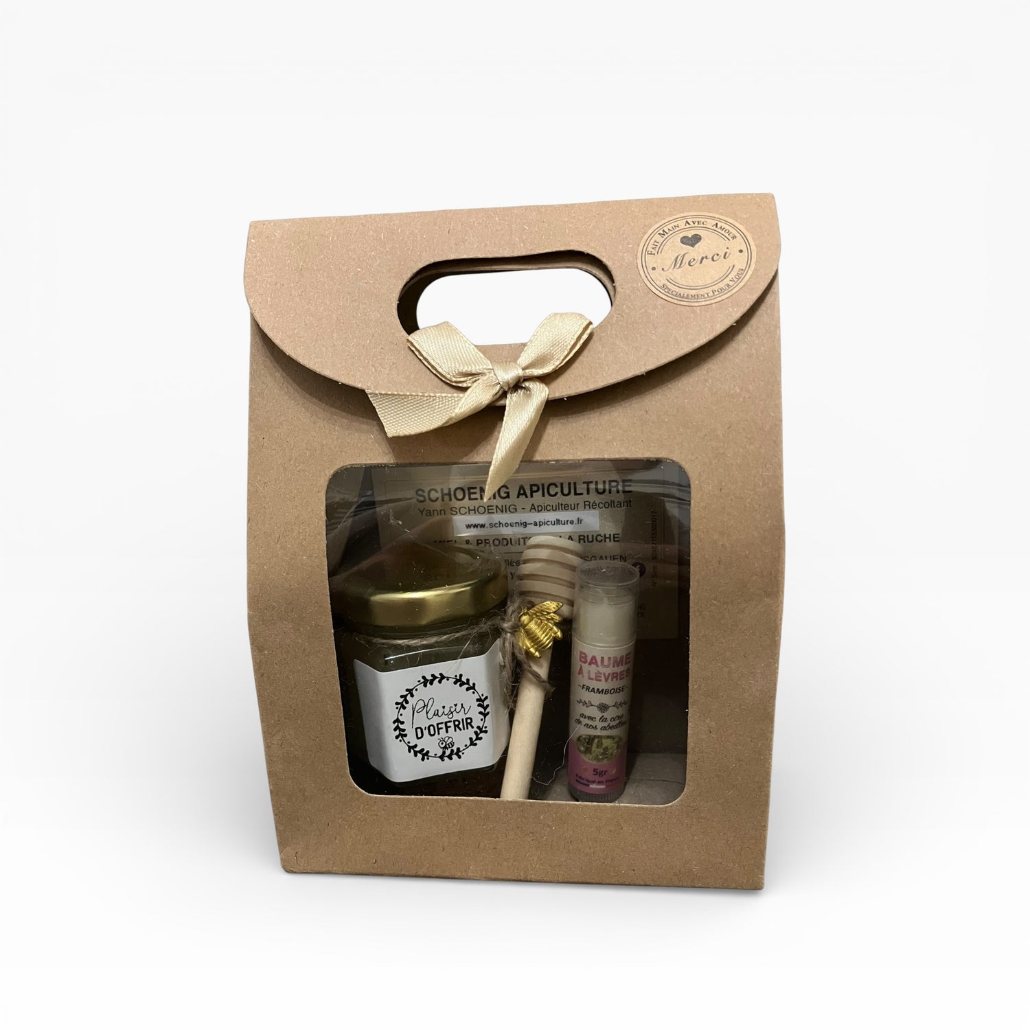 Coffret cadeau entreprise avec miel artisanal, baume à lèvres et cuillère à miel pour cadeaux clients