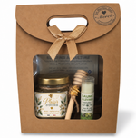 Coffret cadeau entreprise personnalisé avec miel artisanal français, baume à lèvres naturel et cuillère à miel