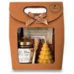 Coffret cadeau clients entreprise avec miel personnalisé et bougie en cire d’abeille