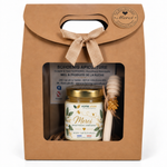 Coffret cadeau entreprise personnalisé avec pot de miel artisanal français, étiquette Merci pour votre confiance, cuillère à miel en bois et emballage kraft