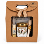 Coffret cadeau mariage avec miel personnalisé Anaïs et Yann, baume à lèvres et cuillère à miel
