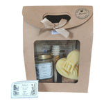 Coffret cadeau invité mariage avec miel personnalisé et bougie mains alliances en cire d'abeille, cadeau artisanal fabriqué à la ruche.