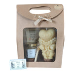Coffret cadeau invité mariage avec miel artisanal personnalisé et bougie ourson bouquet en cire d'abeille, souvenir de mariage original.