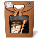Coffret cadeau Joyeuses Fêtes avec miel artisanal personnalisé et cuillère à miel