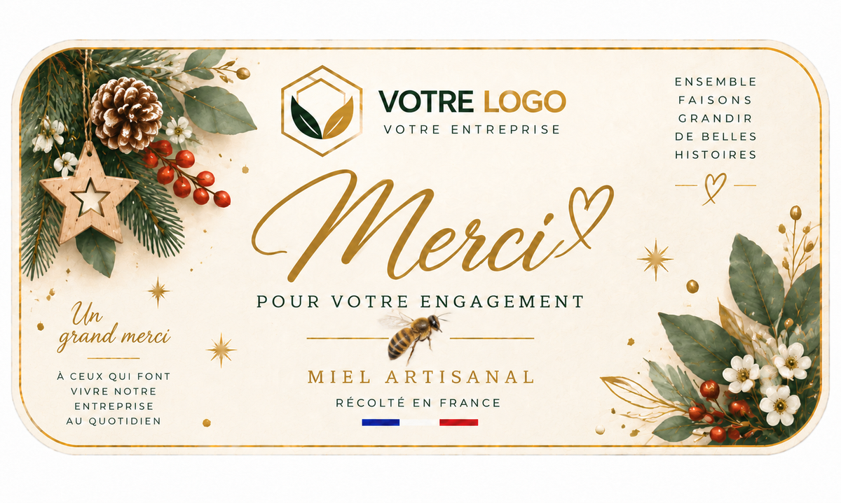 Coffret cadeau miel personnalisé pour entreprise avec étiquette Merci pour votre engagement, pot de miel artisanal et cuillère à miel