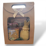 Coffret cadeau pâte a tartiner miel / noisettes et bougie en boîte kraft avec fenêtre transparente artisanal