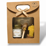 Coffret cadeau de naissance avec pot de miel personnalisé et bougie croix chrétienne