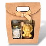 Coffret cadeau naissance avec pot de miel Bienvenue bébé personnalisé et bougie lionceau
