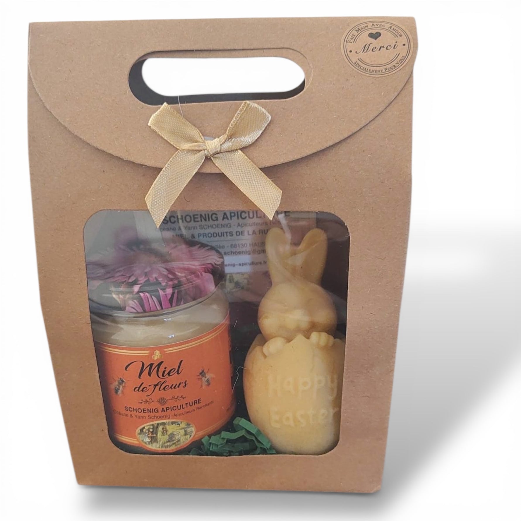 Coffret cadeau miel de fleurs et bougie prêt à offrir emballage kraft naturel
