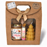 Coffret cadeau de Noël pour maître avec miel personnalisé Belles Fêtes Maître, baume à lèvres et bougie sapin en cire d’abeille