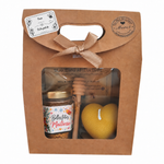 Coffret cadeau de Noël pour maîtresse avec miel personnalisé, bougie cœur gaufrée en cire d’abeille et étiquette cadeau