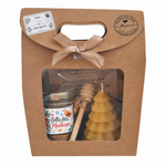 Coffret cadeau de Noël pour maîtresse avec miel personnalisé, bougie sapin en cire d’abeille et étiquette cadeau