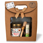 Cadeau de Noël pour nounou, coffret kraft avec pot de miel Belles fêtes Nounou, cuillère à miel et baume à lèvres naturel.
