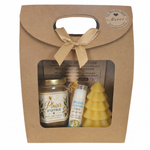 Coffret cadeau plaisir d’offrir avec miel artisanal français, bougie en cire d’abeille et baume à lèvres naturel